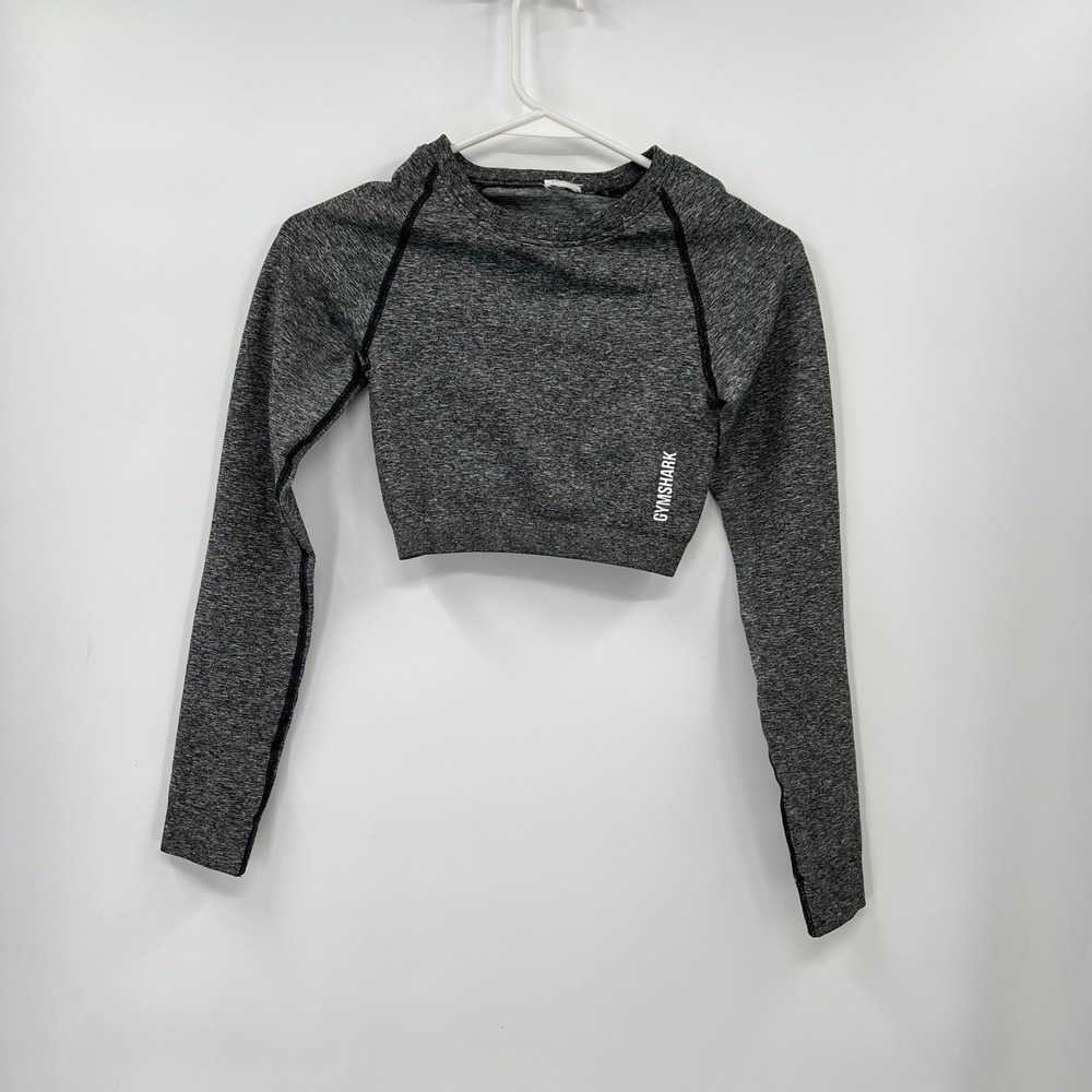 Gymshark Shirt Womens Small Black Adapt Marl Crop Top Long Sleeve Stretch